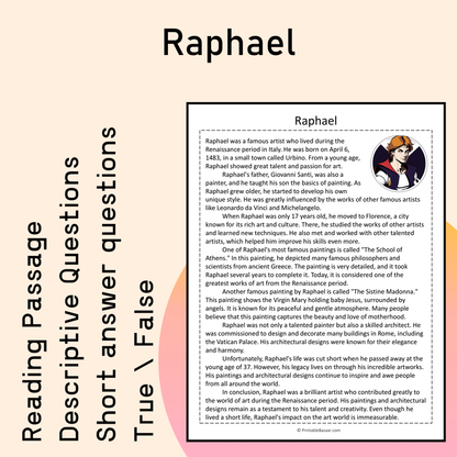Raphael | Reading Comprehension Passage Printable Activity