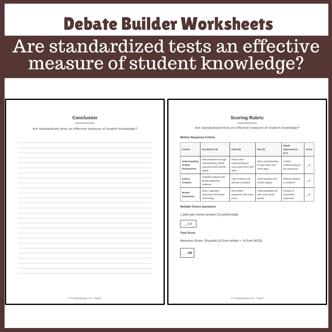 Are standardized tests an effective measure of student knowledge? | Favour and Against Worksheet Printable Activity