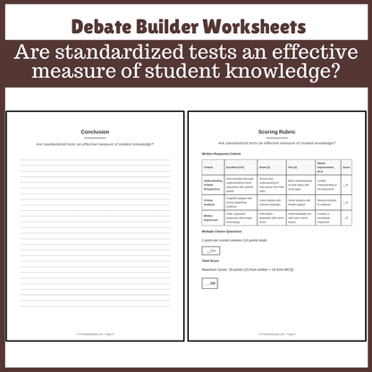 Are standardized tests an effective measure of student knowledge? | Favour and Against Worksheet Printable Activity