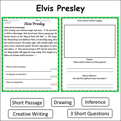 Elvis Presley | Short Reading Comprehension Creative Worksheet