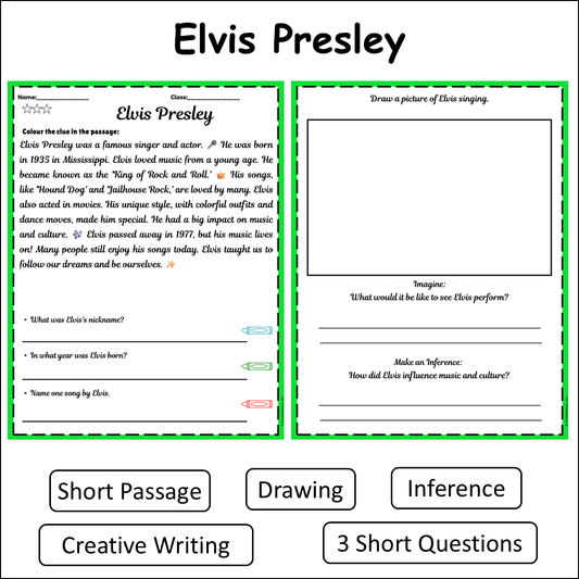 Elvis Presley | Short Reading Comprehension Creative Worksheet