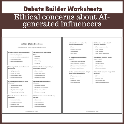 Ethical concerns about AI-generated influencers | Favour and Against Worksheet Printable Activity