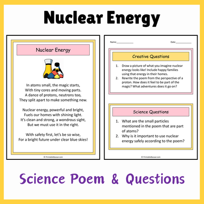 Nuclear Energy | Science Poem Reading Comprehension Activity