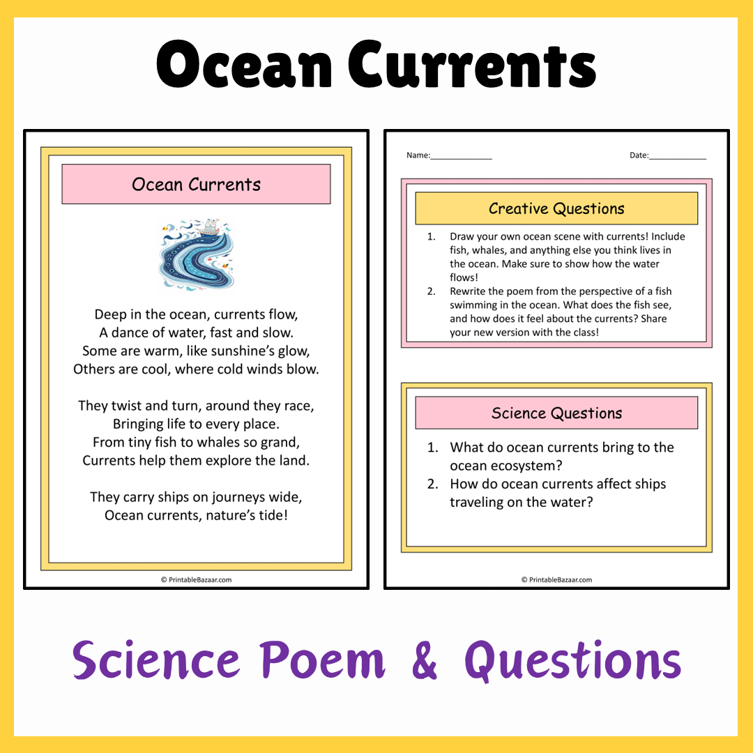 Ocean Currents | Science Poem Reading Comprehension Activity