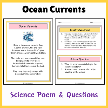 Ocean Currents | Science Poem Reading Comprehension Activity