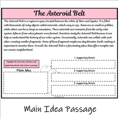 The Asteroid Belt | Main Idea and Supporting Details Reading Passage and Questions