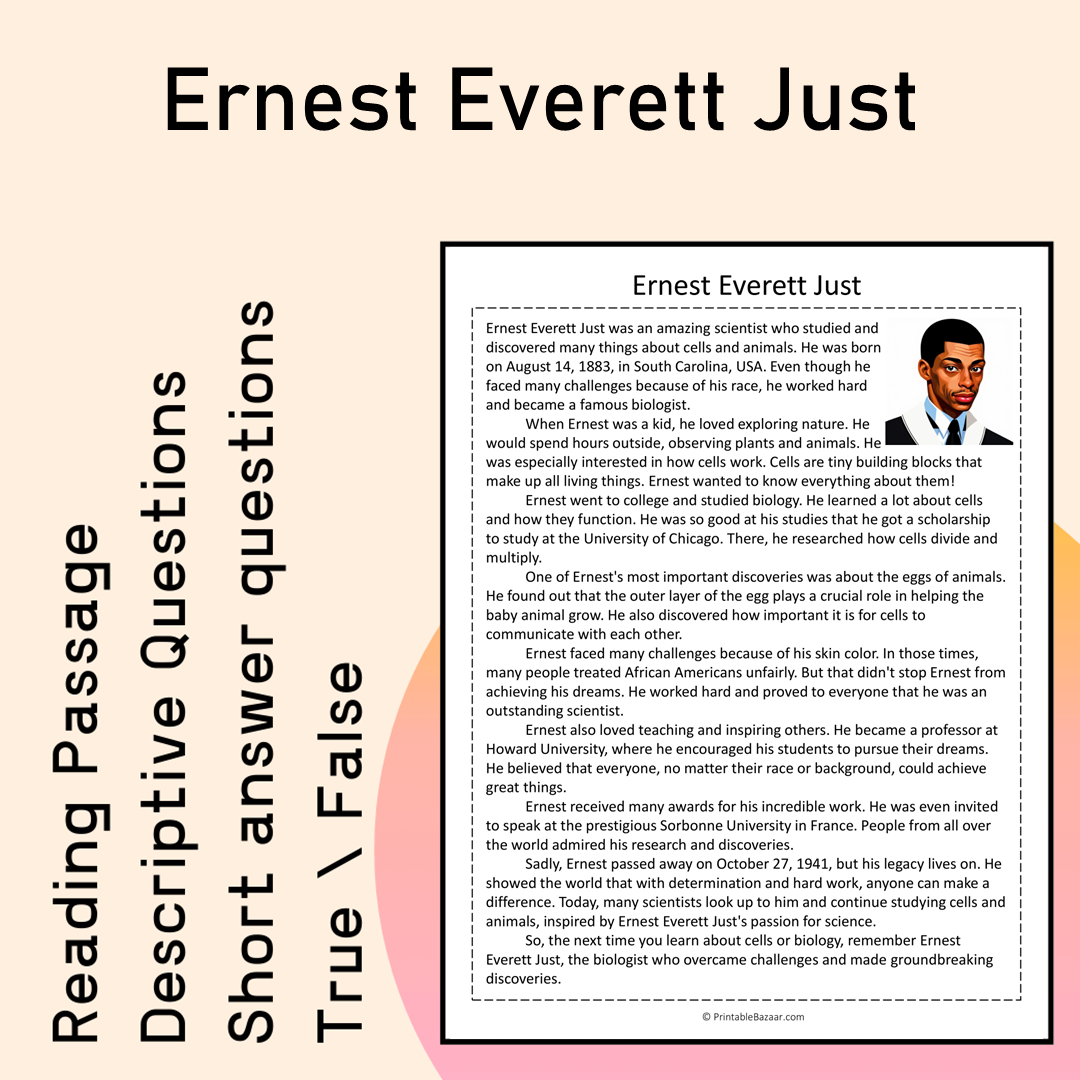 Ernest Everett Just | Reading Comprehension Passage Printable Activity