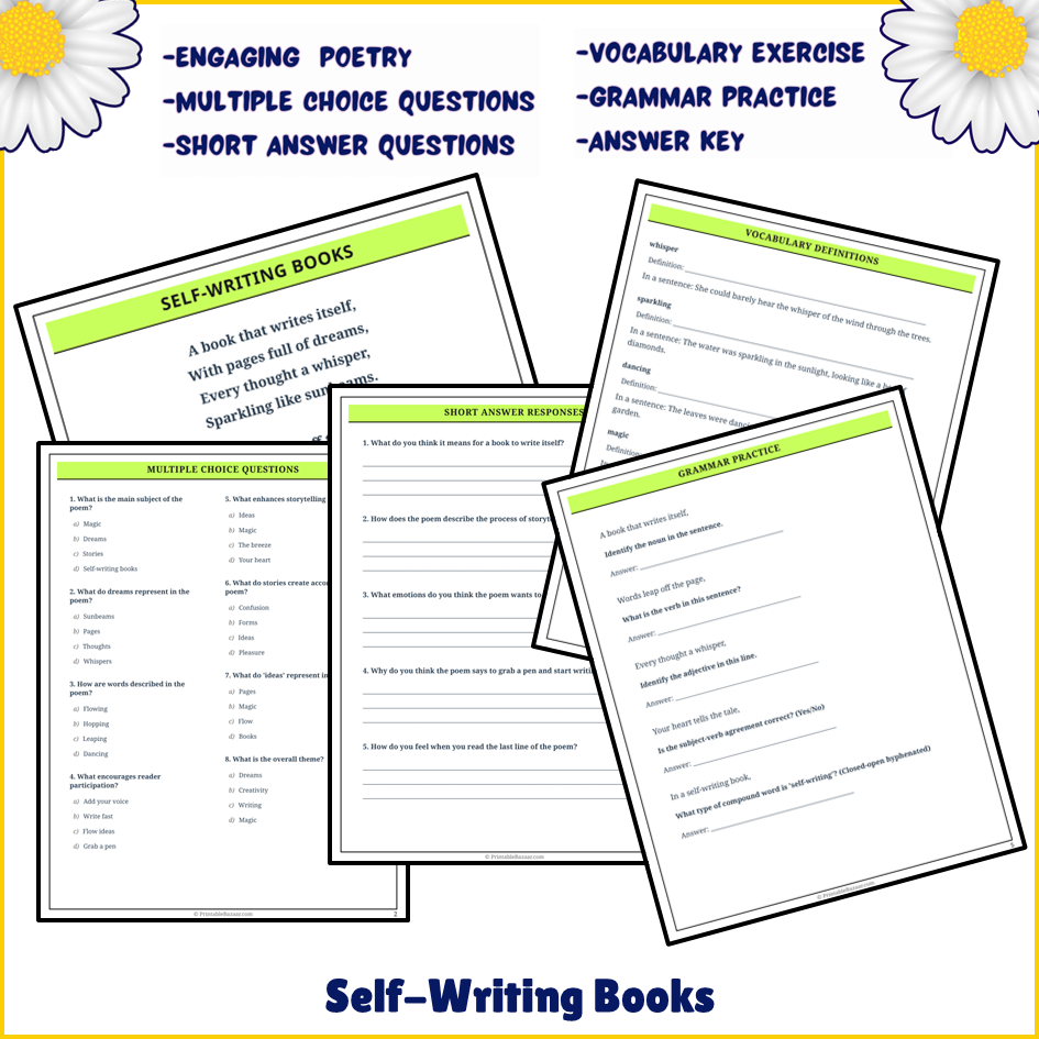 Self-Writing Books | Poem Grammar Worksheet Printable Activity