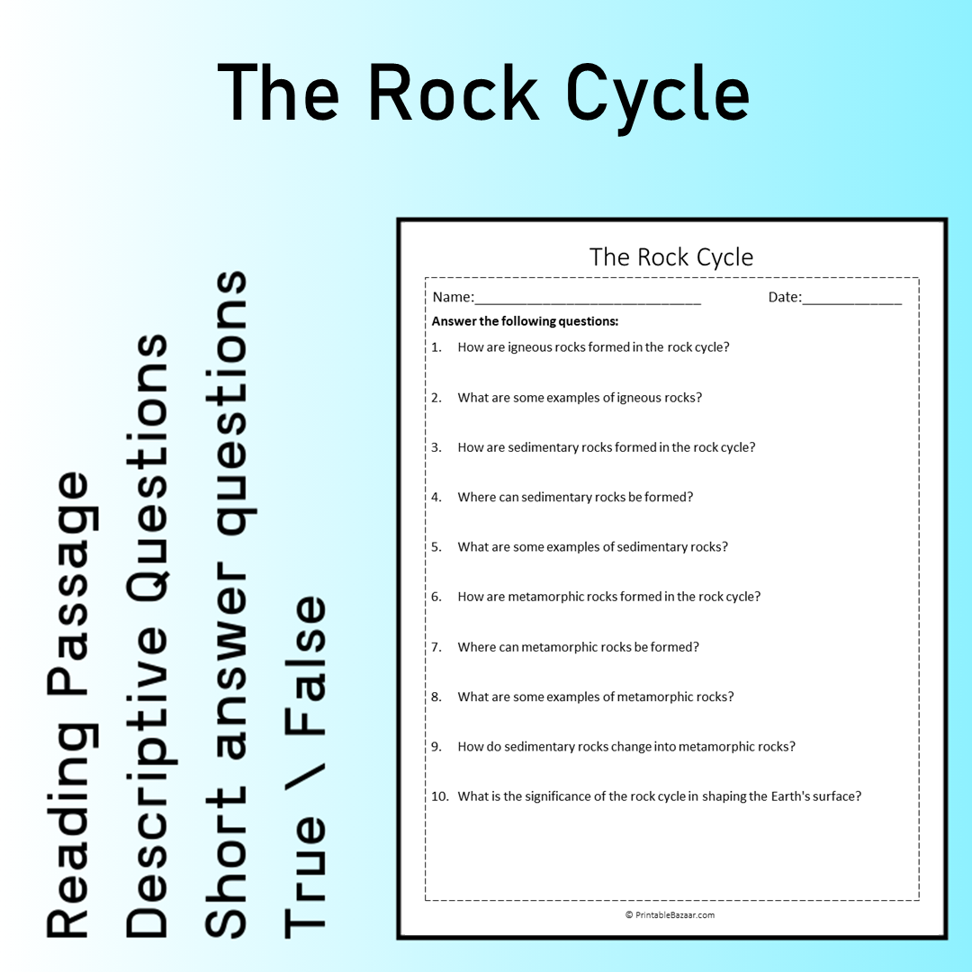 The Rock Cycle | Reading Comprehension Passage Printable Worksheet