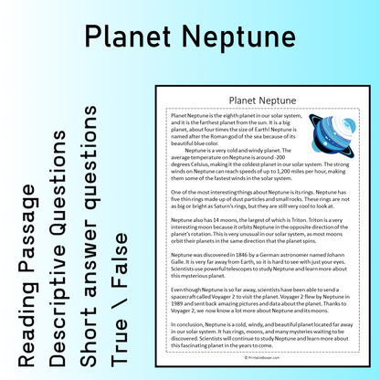 Planet Neptune | Reading Comprehension Passage Printable Worksheet