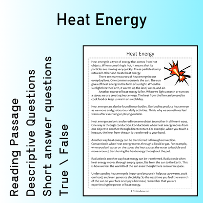 Heat Energy | Reading Comprehension Passage Printable Worksheet