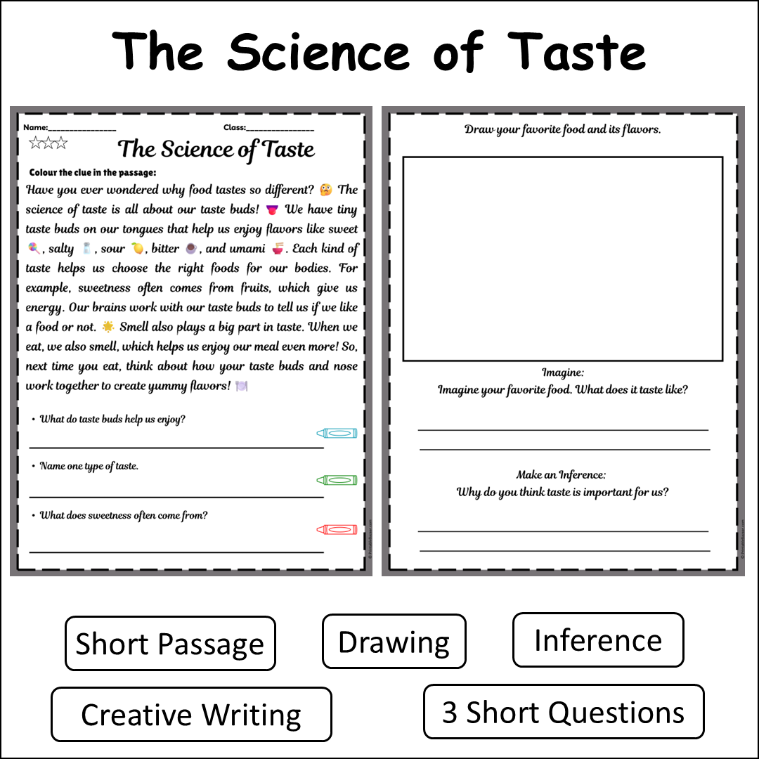 The Science of Taste | Short Reading Comprehension Creative Worksheet