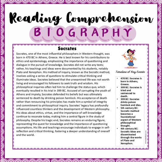 Socrates | Biography Reading Comprehension and Questions Worksheet