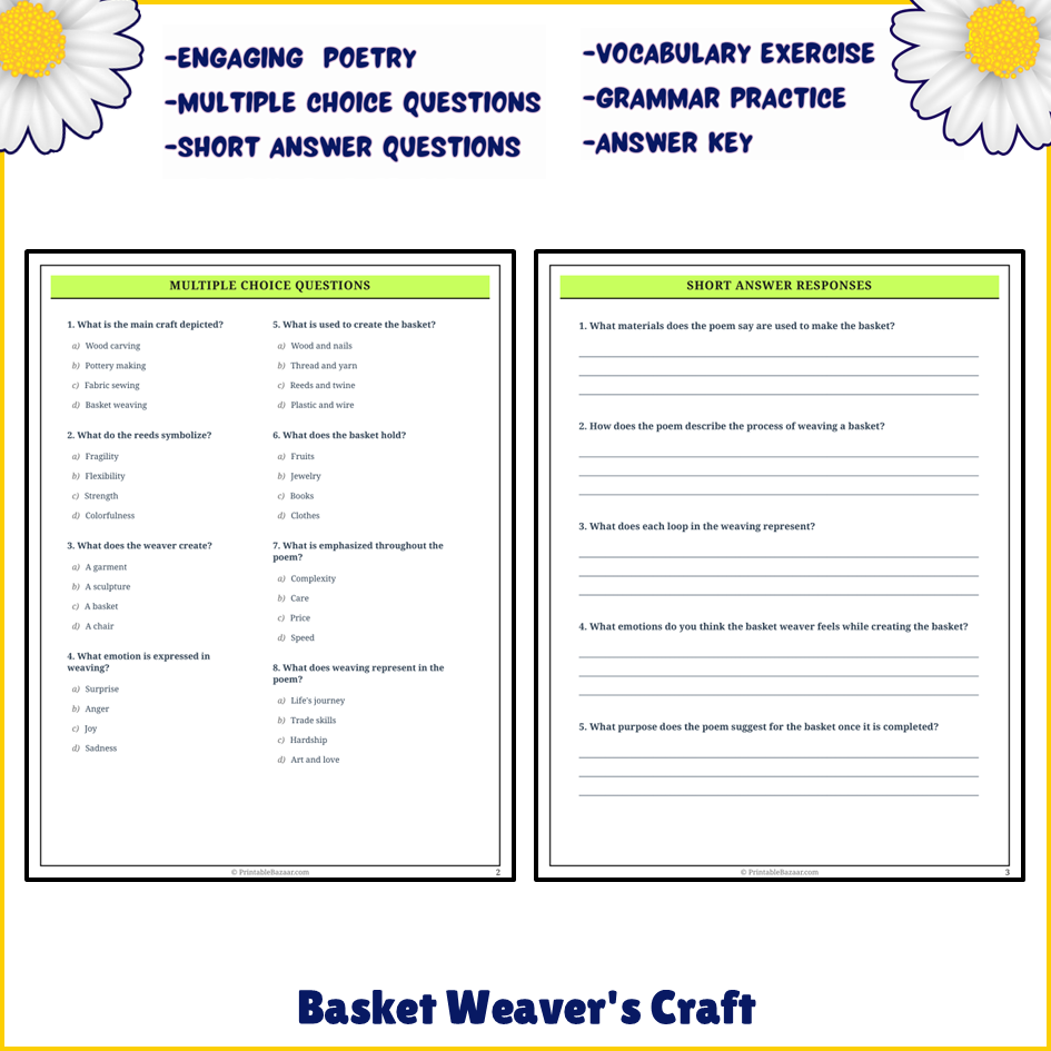 Basket Weaver's Craft | Poem Grammar Worksheet Printable Activity