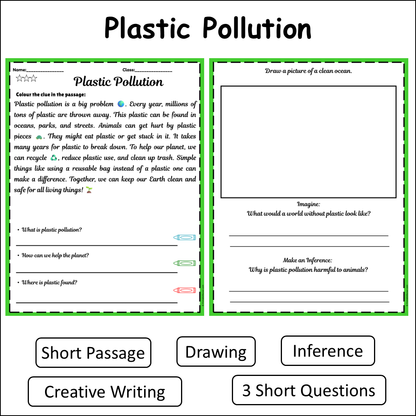 Plastic Pollution | Short Reading Comprehension Creative Worksheet