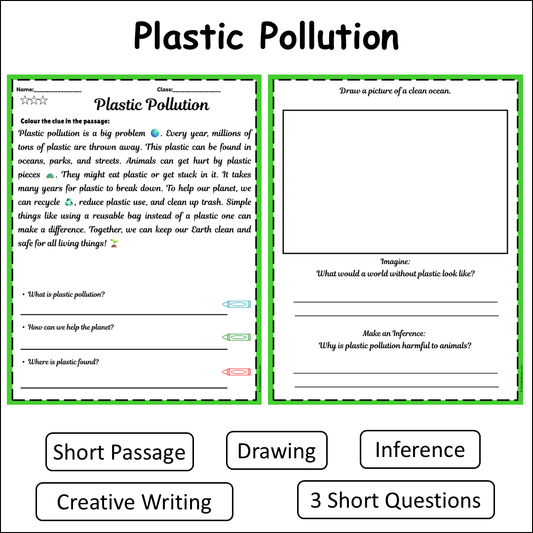 Plastic Pollution | Short Reading Comprehension Creative Worksheet