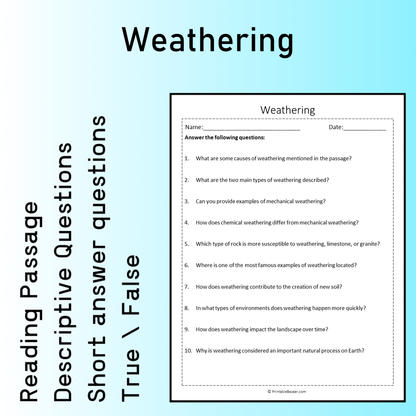 Weathering | Reading Comprehension Passage Printable Worksheet