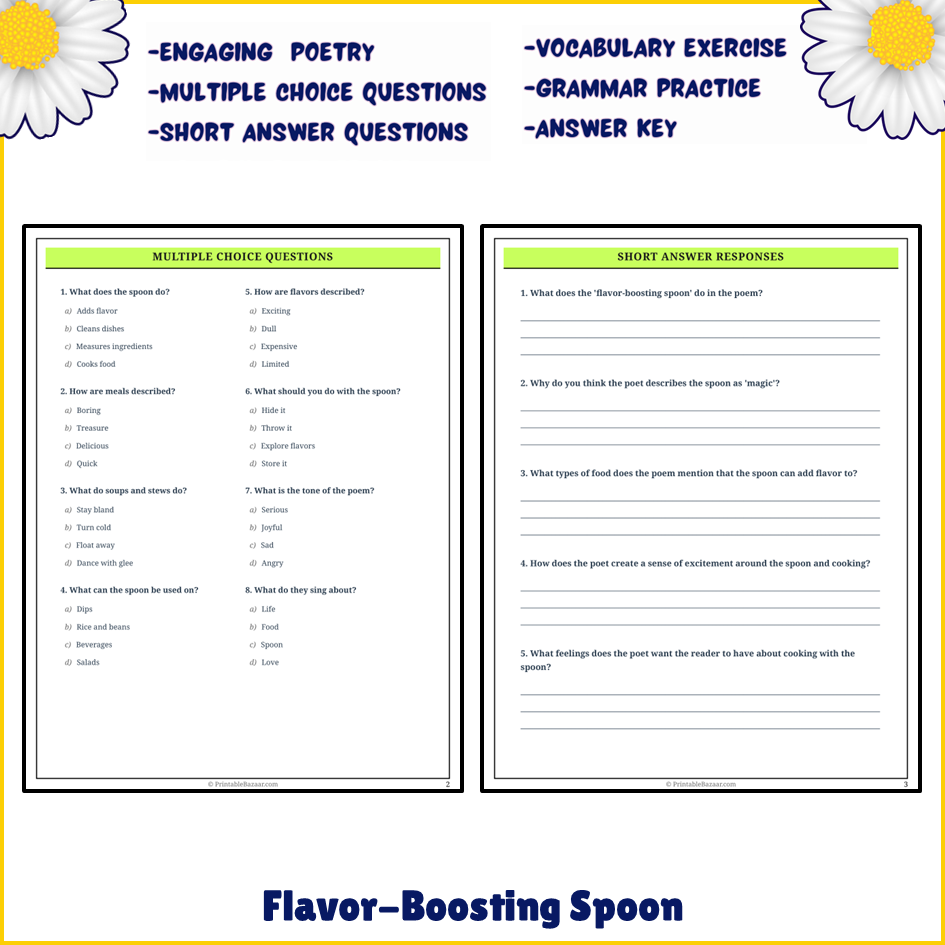 Flavor-Boosting Spoon | Poem Grammar Worksheet Printable Activity