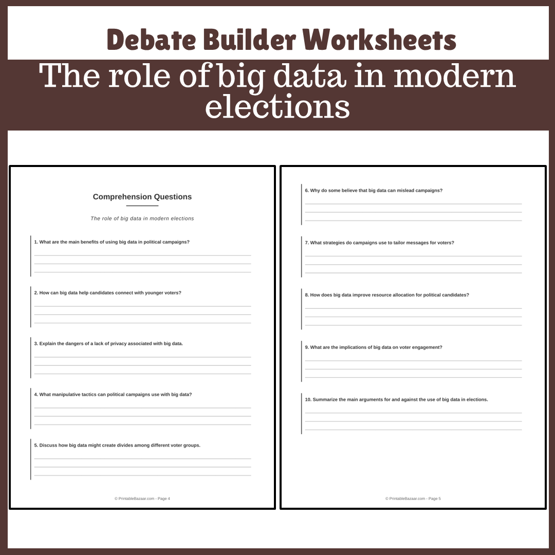 The role of big data in modern elections | Favour and Against Worksheet Printable Activity