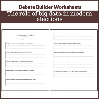 The role of big data in modern elections | Favour and Against Worksheet Printable Activity