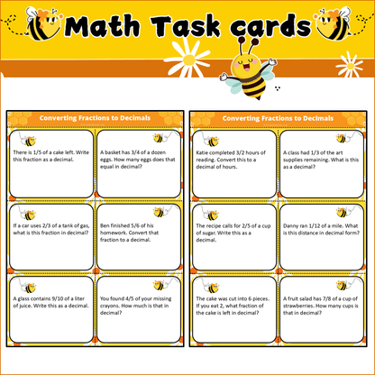 Converting Fractions to Decimals | Math Task Cards