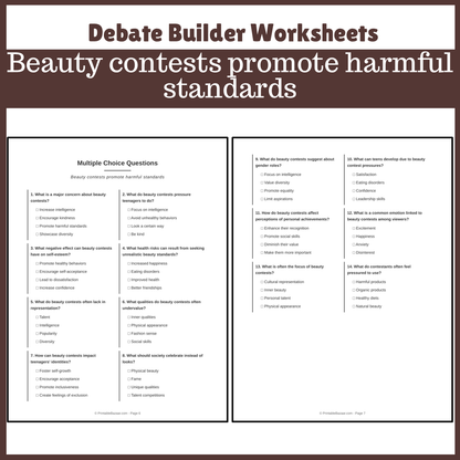 Beauty contests promote harmful standards | Favour and Against Worksheet Printable Activity