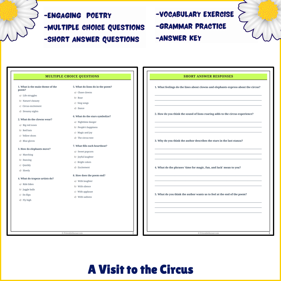 A Visit to the Circus | Poem Grammar Worksheet Printable Activity