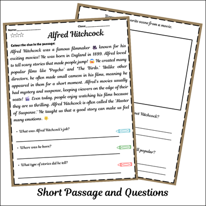 Alfred Hitchcock | Short Reading Comprehension Creative Worksheet