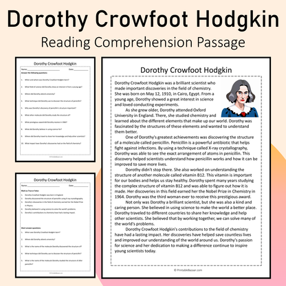 Dorothy Crowfoot Hodgkin | Reading Comprehension Passage Printable Activity