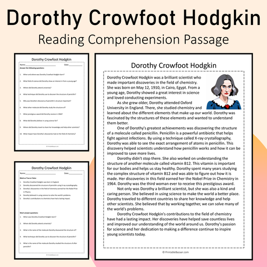 Dorothy Crowfoot Hodgkin | Reading Comprehension Passage Printable Activity