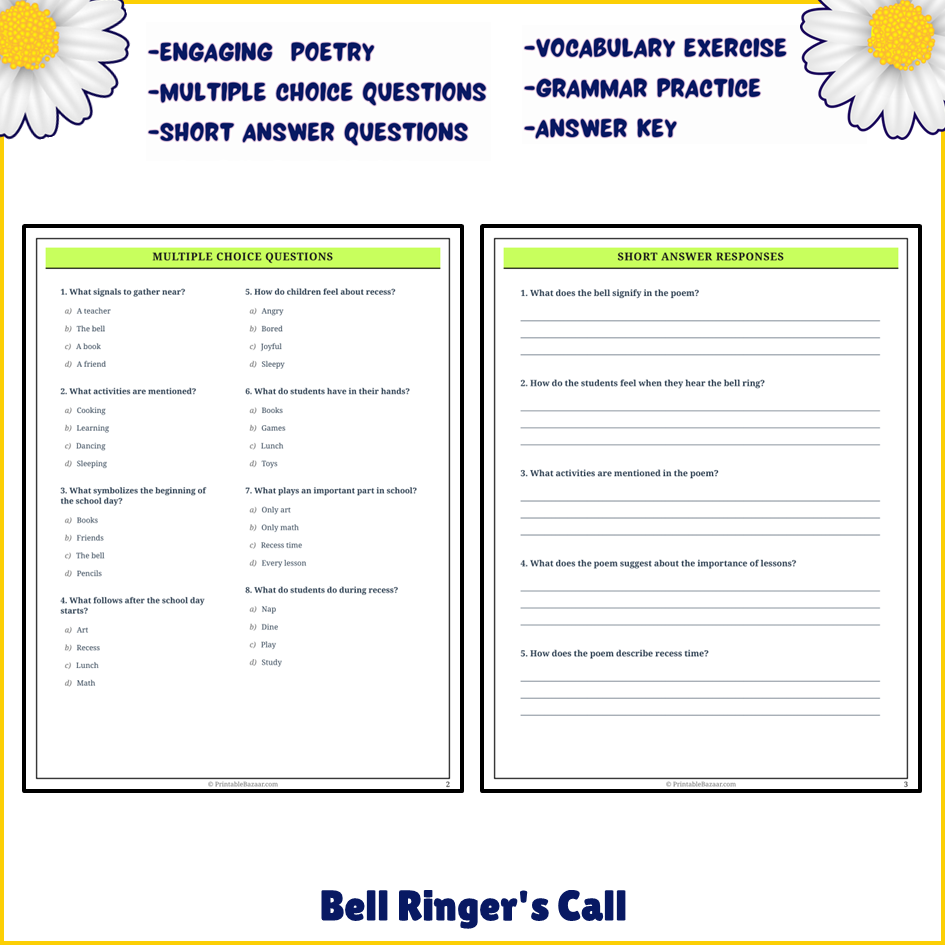 Bell Ringer's Call | Poem Grammar Worksheet Printable Activity