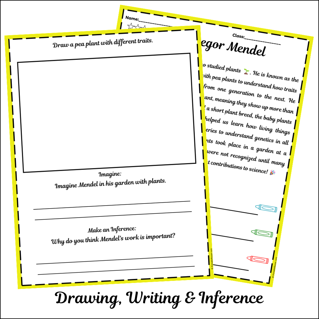 Gregor Mendel | Short Reading Comprehension Creative Worksheet