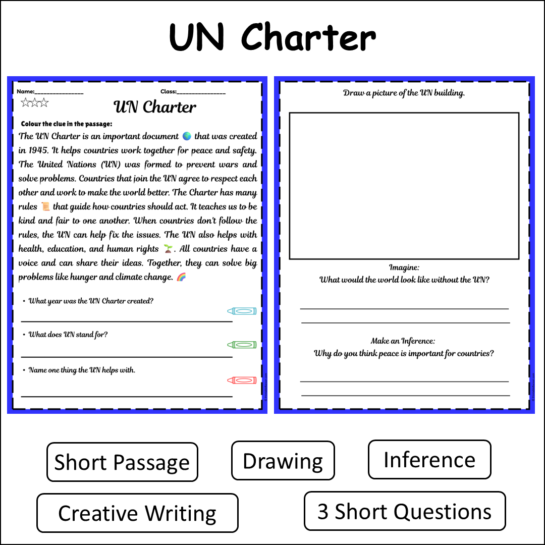 UN Charter | Short Reading Comprehension Creative Worksheet
