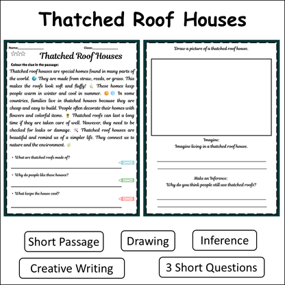 Thatched Roof Houses | Short Reading Comprehension Creative Worksheet