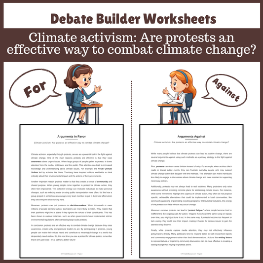 Climate activism: Are protests an effective way to combat climate change? | Favour and Against Worksheet Printable Activity