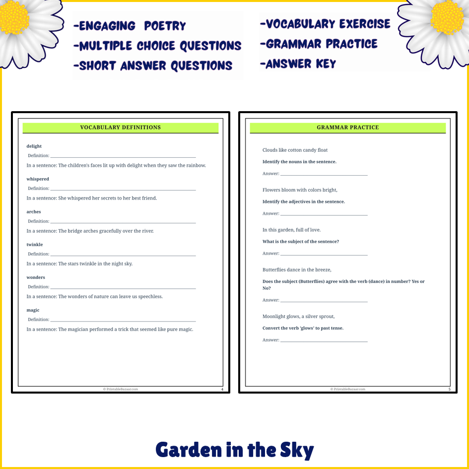 Garden in the Sky | Poem Grammar Worksheet Printable Activity