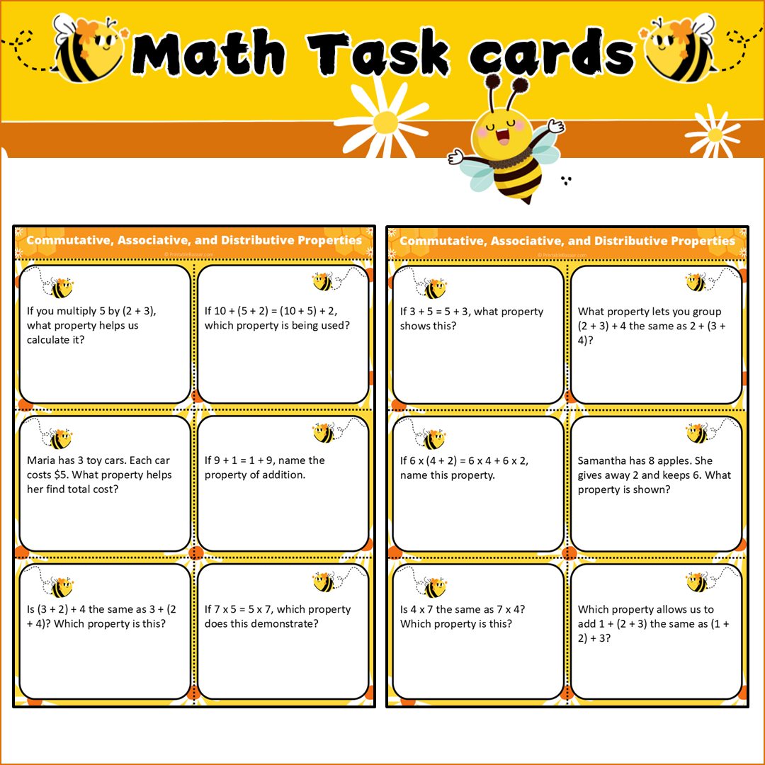 Commutative, Associative, and Distributive Properties | Math Task Cards