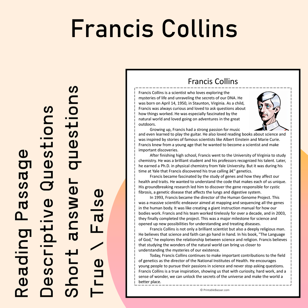 Francis Collins | Reading Comprehension Passage Printable Activity