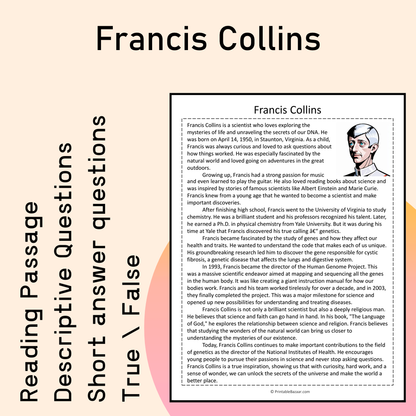 Francis Collins | Reading Comprehension Passage Printable Activity