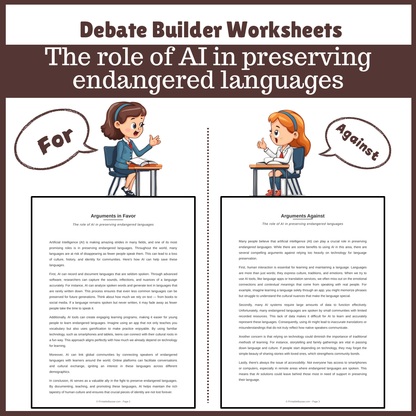 The role of AI in preserving endangered languages | Favour and Against Worksheet Printable Activity