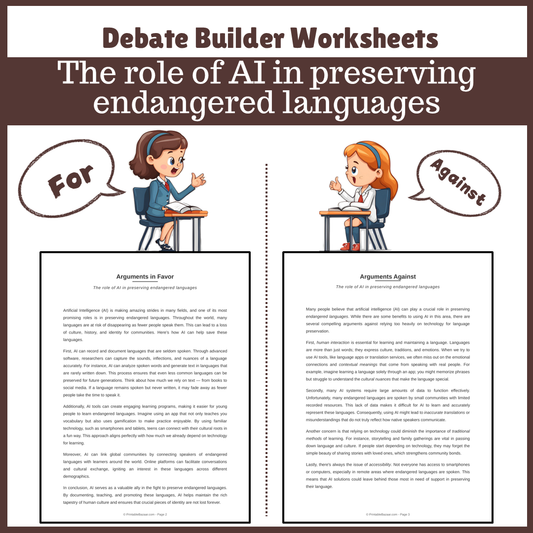 The role of AI in preserving endangered languages | Favour and Against Worksheet Printable Activity