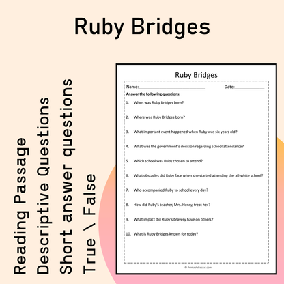 Ruby Bridges | Reading Comprehension Passage Printable Activity