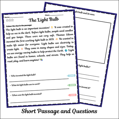 The Light Bulb | Short Reading Comprehension Creative Worksheet