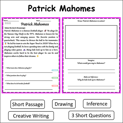 Patrick Mahomes | Short Reading Comprehension Creative Worksheet