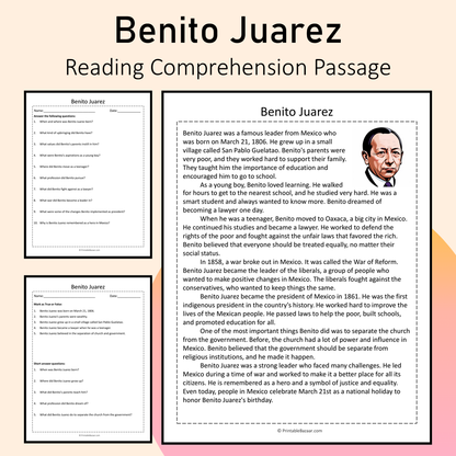 Benito Juarez | Reading Comprehension Passage Printable Activity