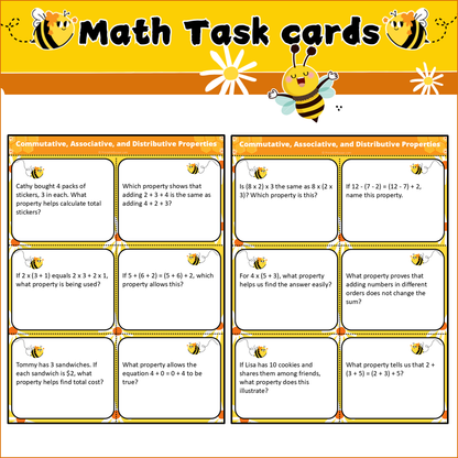 Commutative, Associative, and Distributive Properties | Math Task Cards