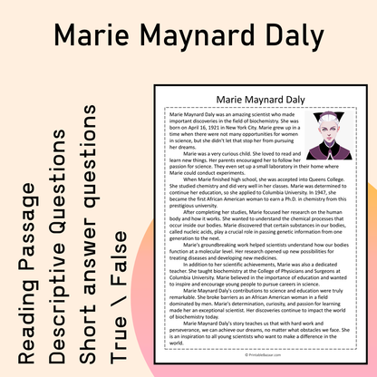 Marie Maynard Daly | Reading Comprehension Passage Printable Activity
