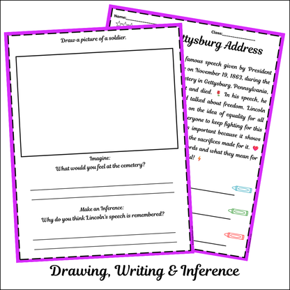 The Gettysburg Address | Short Reading Comprehension Creative Worksheet