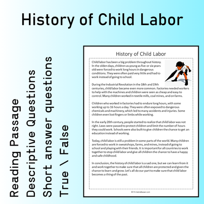 History of Child Labor | Reading Comprehension Passage Printable Worksheet