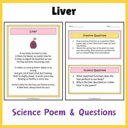 Liver | Science Poem Reading Comprehension Activity